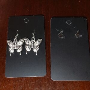 Silver Butterfly Earrings Set